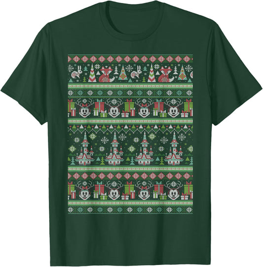 Disney Mickey & Minnie Winter Scene Ugly Christmas Sweater T-Shirt - T-Shirt | Forest