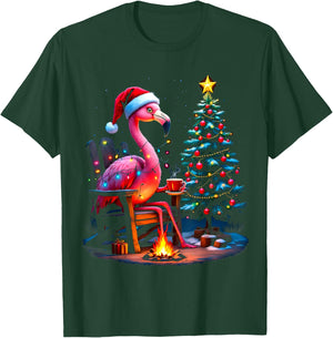 Funny Christmas Flamingo Santa Lights Winter Men Women Kids T-Shirt - T-Shirt | Forest