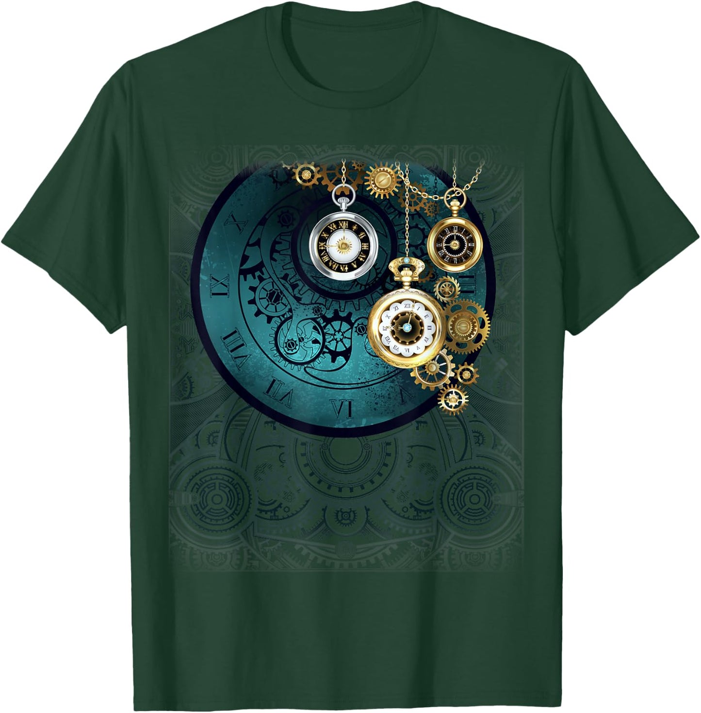 Steampunk Retro Vintage Pocket Watch Cogwheel Gears Gift Men T-Shirt - T-Shirt | Forest