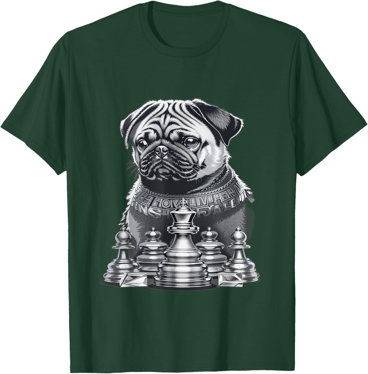 Pug Playing Chess Pug Novelty Items Chess Player Pug Lover T-Shirt - T-Shirt | Forest