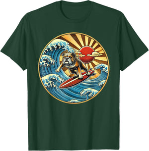 English Bulldog Dog Surfing Surfer T-Shirt - T-Shirt | Forest