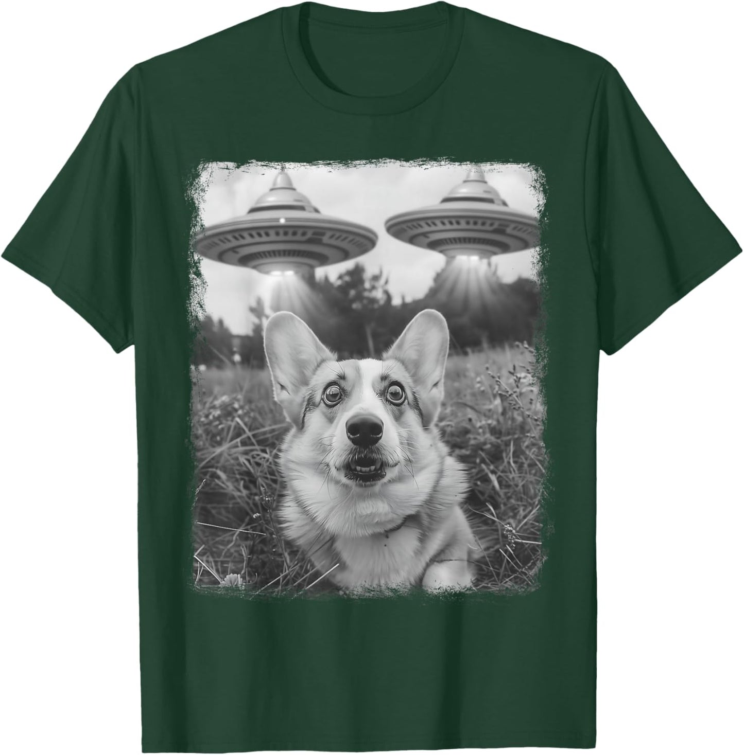 Corgi Dog UFO Alien Extraterrestrial Selfie T-Shirt - T-Shirt | Forest