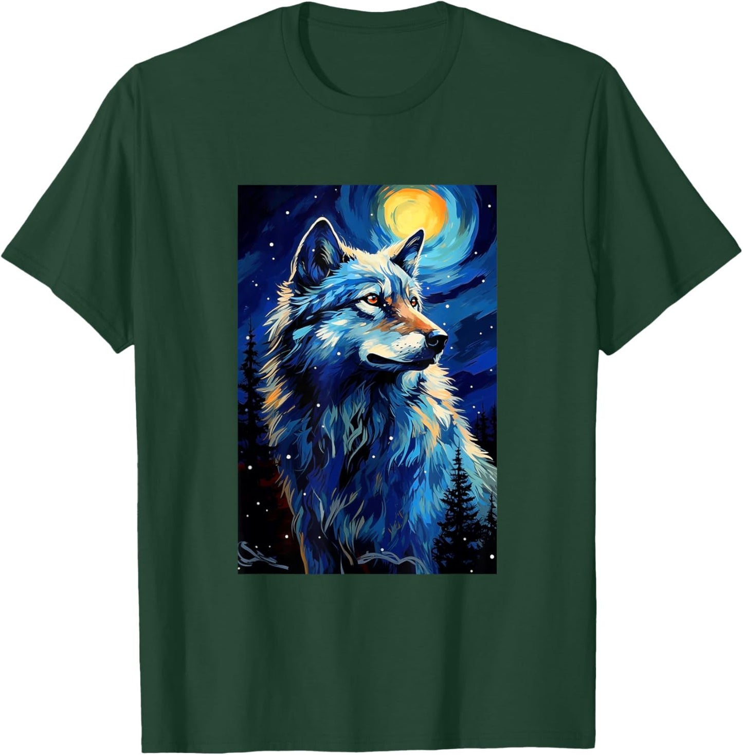 Wolf Wolves - Van Gogh Style - Starry Night T-Shirt - T-Shirt | Forest