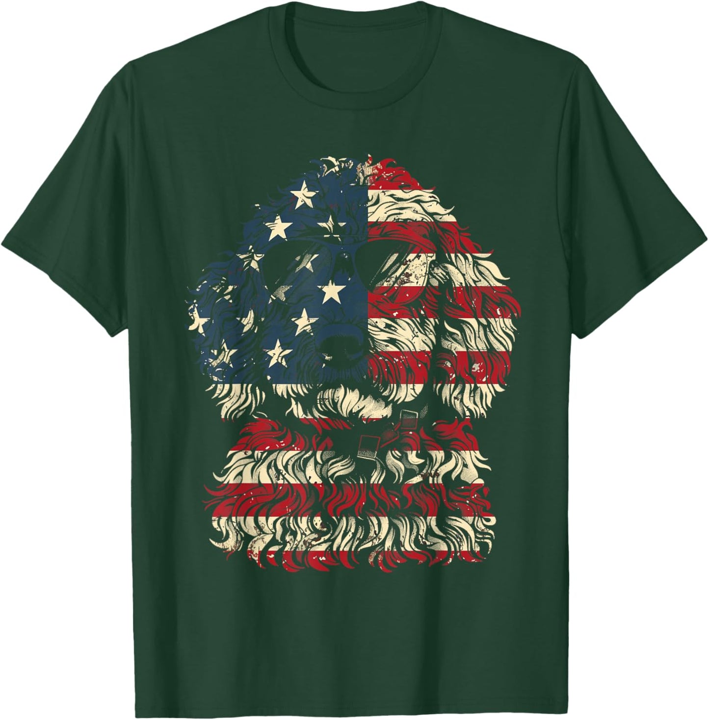 Goldendoodle Doodle Dad American Flag Patriotic Dog Lover T-Shirt - T-Shirt | Forest