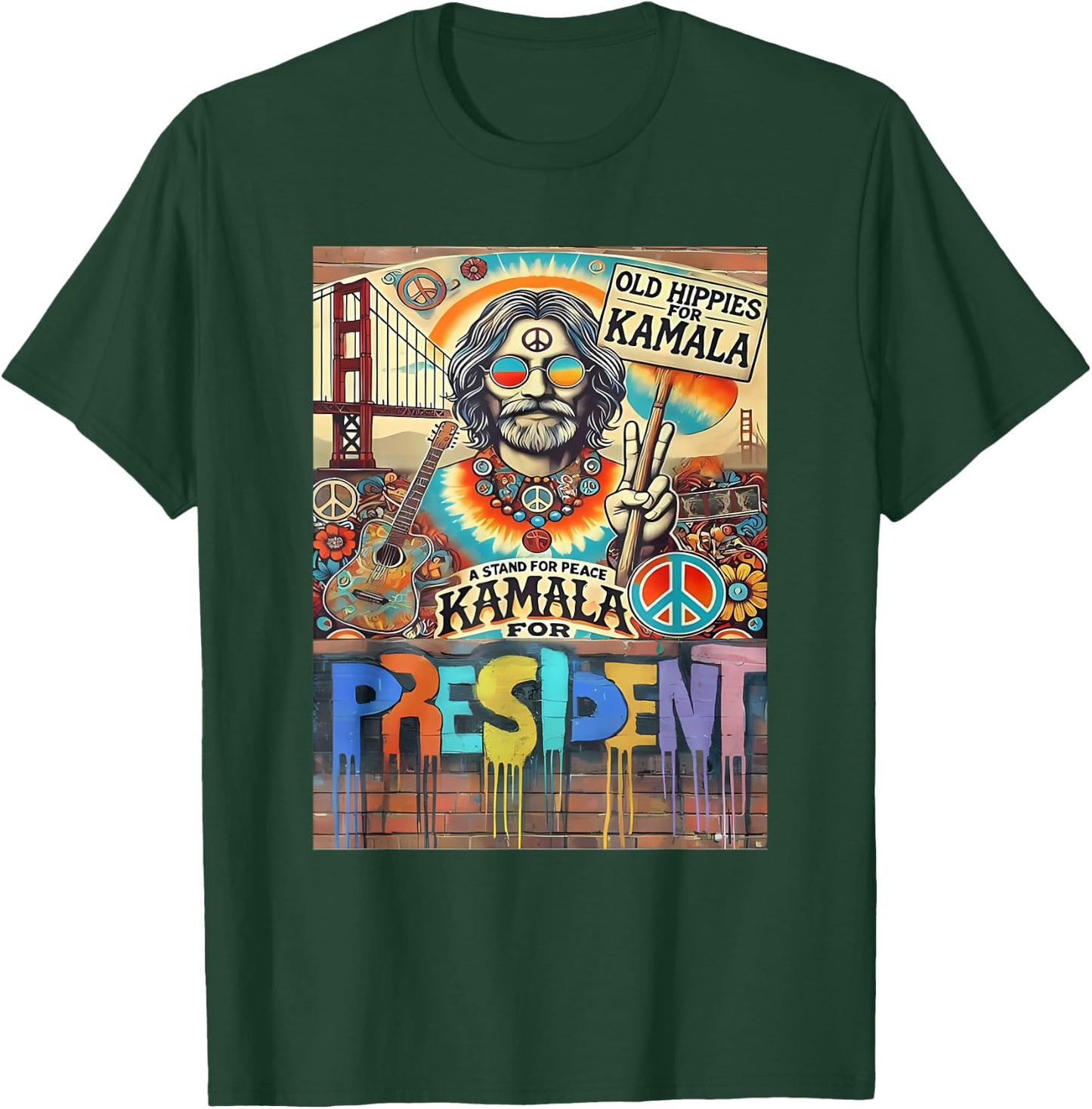 Old Hippies for Kamala 2024 Peace & Love Campaign T-Shirt - T-Shirt | Forest