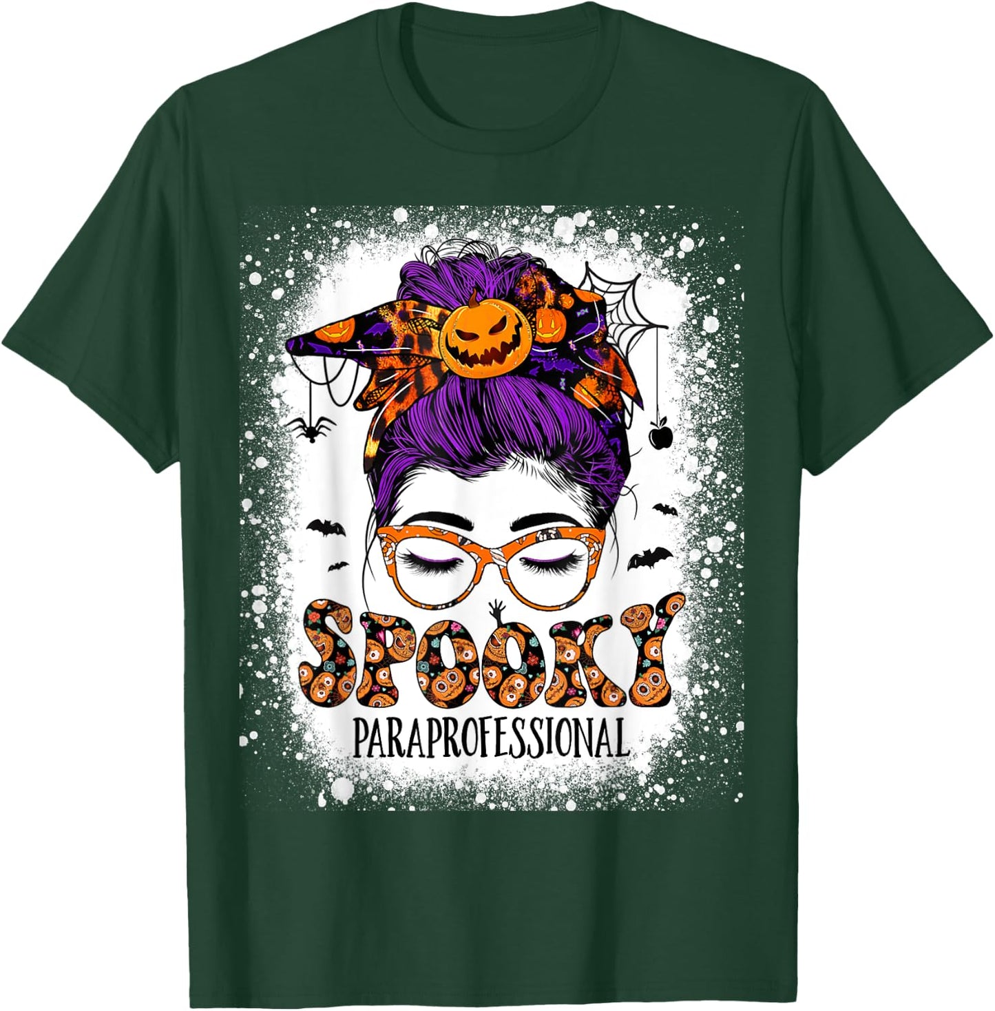 Spooky Paraprofessional Life Halloween Messy Bun Teacher Women T-Shirt - T-Shirt | Forest