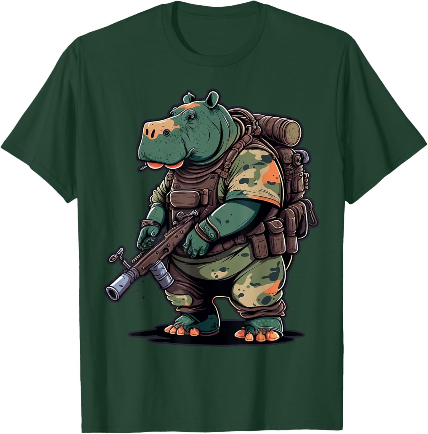 Soldier Hippo Army Military Hippopotamus T-Shirt - T-Shirt | Forest