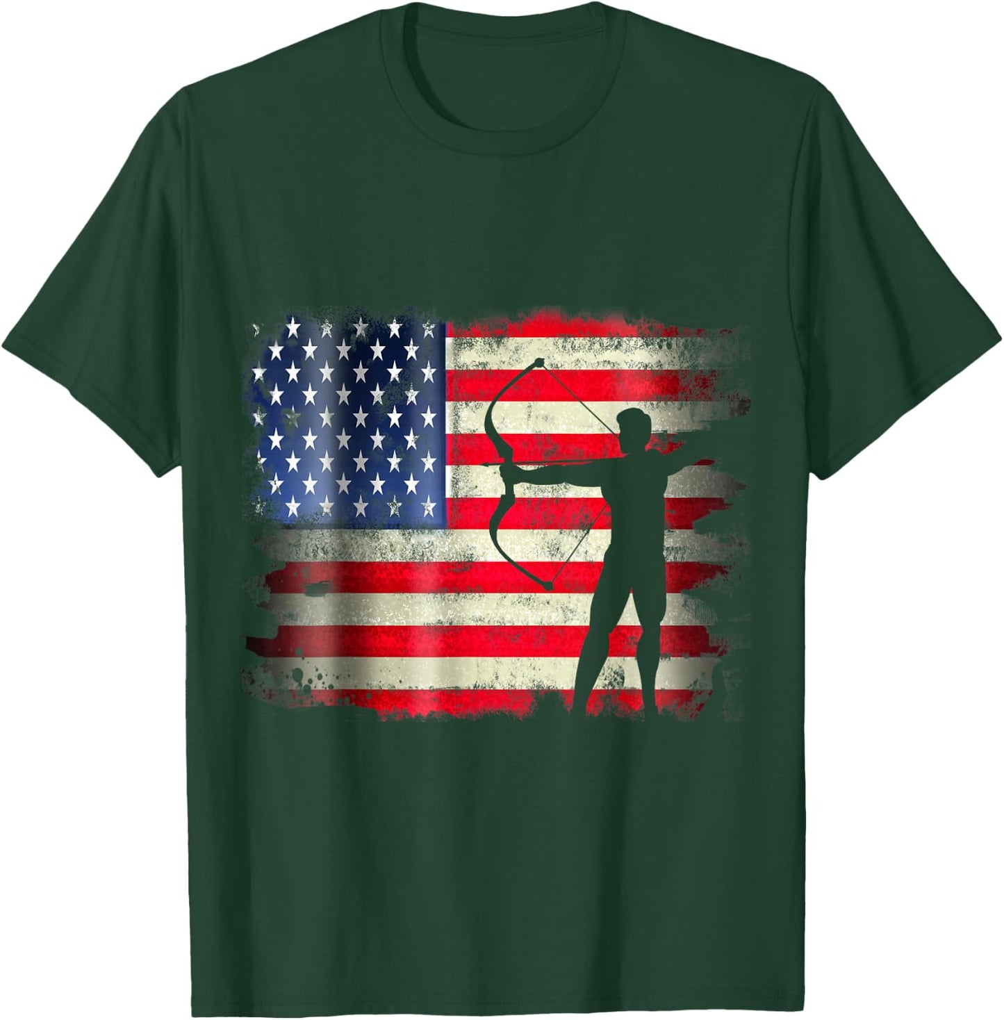 Archery Patriotic American Flag 4th of July Archer Women Kids Men T-Shirt - T-Shirt | Forest