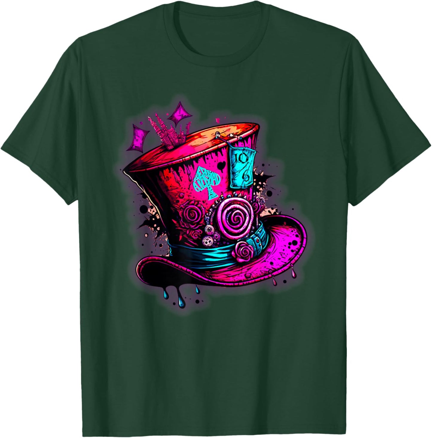 We're All Mad Here Pink Steampunk Alice in Wonderland Hat T-Shirt - T-Shirt | Forest