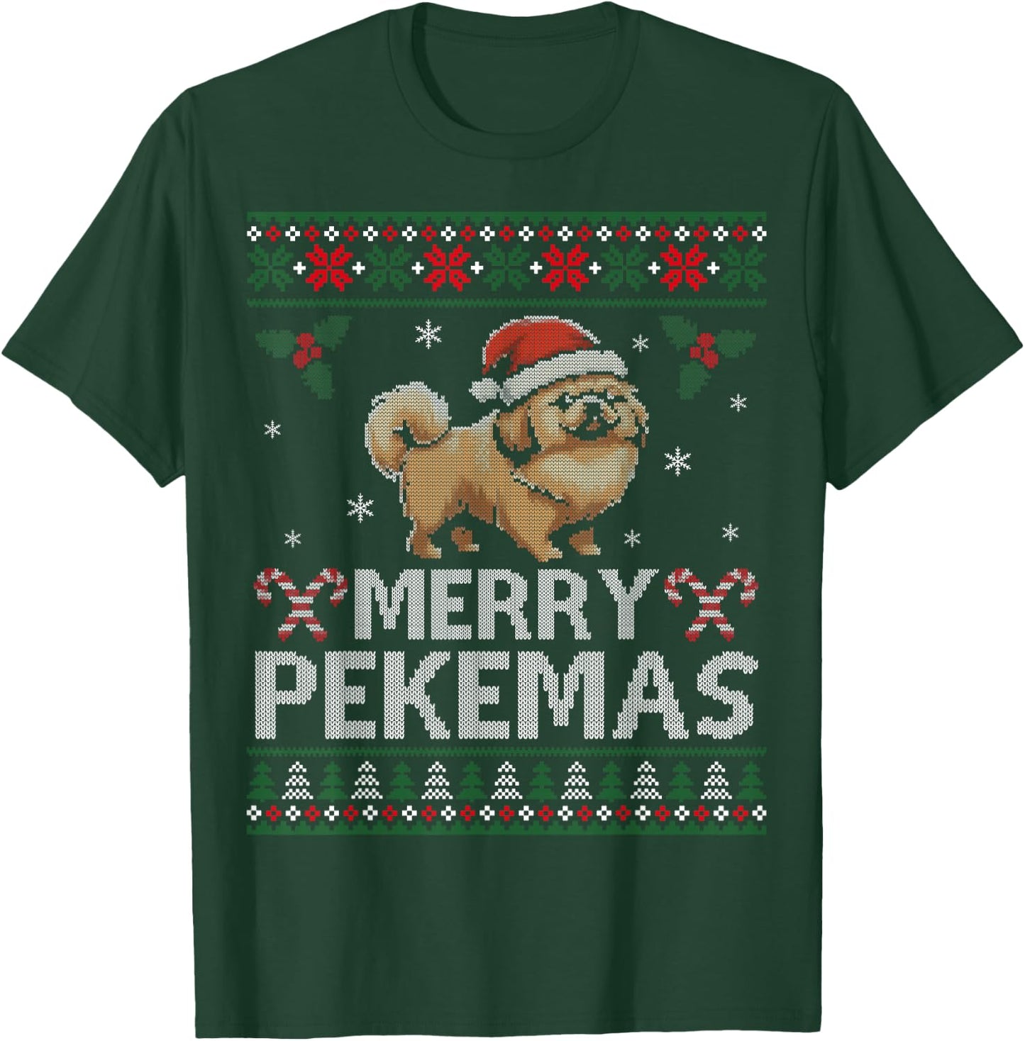 Pekingese Dog Lover Christmas Ugly Xmas Sweater Peke Gift Women Kids T-Shirt - T-Shirt | Forest