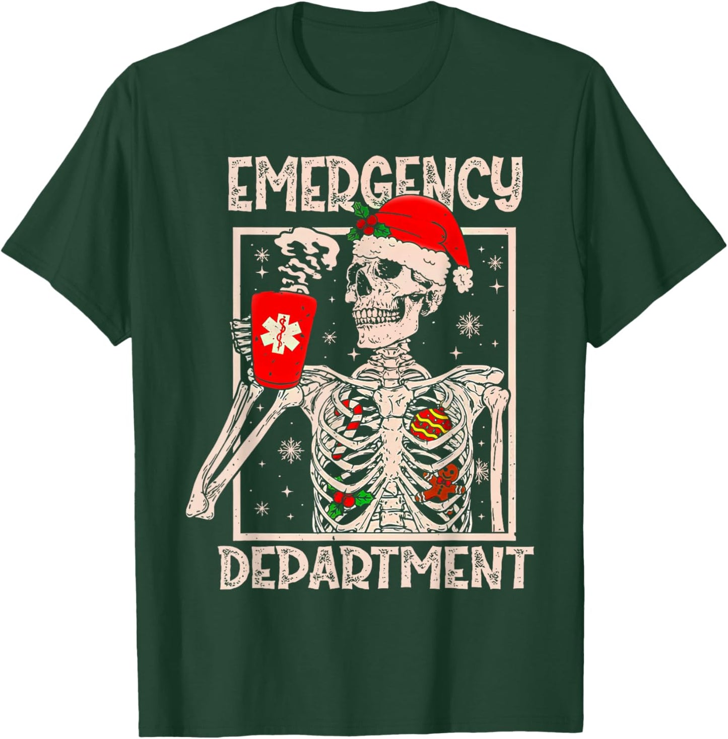 Emergency Department Skeleton Coffee ER Nurse Christmas T-Shirt - T-Shirt | Forest