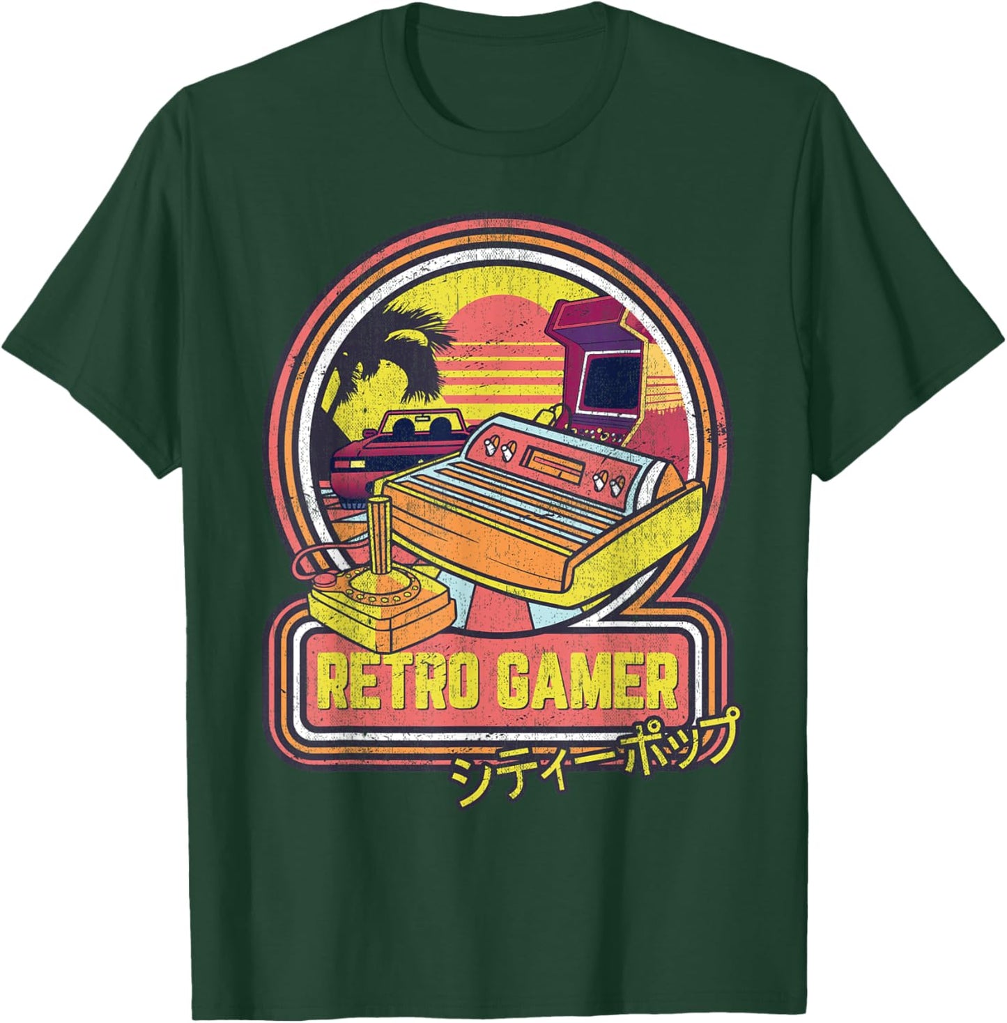 Retro Gamer Vintage 80s & 90s Japanese Arcade Video Games T-Shirt - T-Shirt | Forest