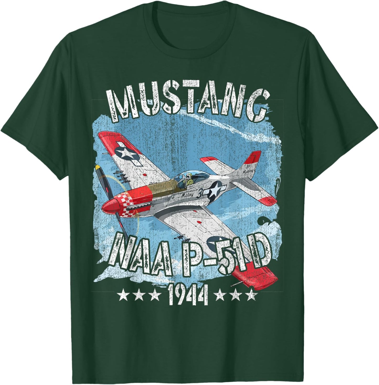 P-51D Mustang Vintage North American P-51D Fighter Warbirds T-Shirt - T-Shirt | Forest