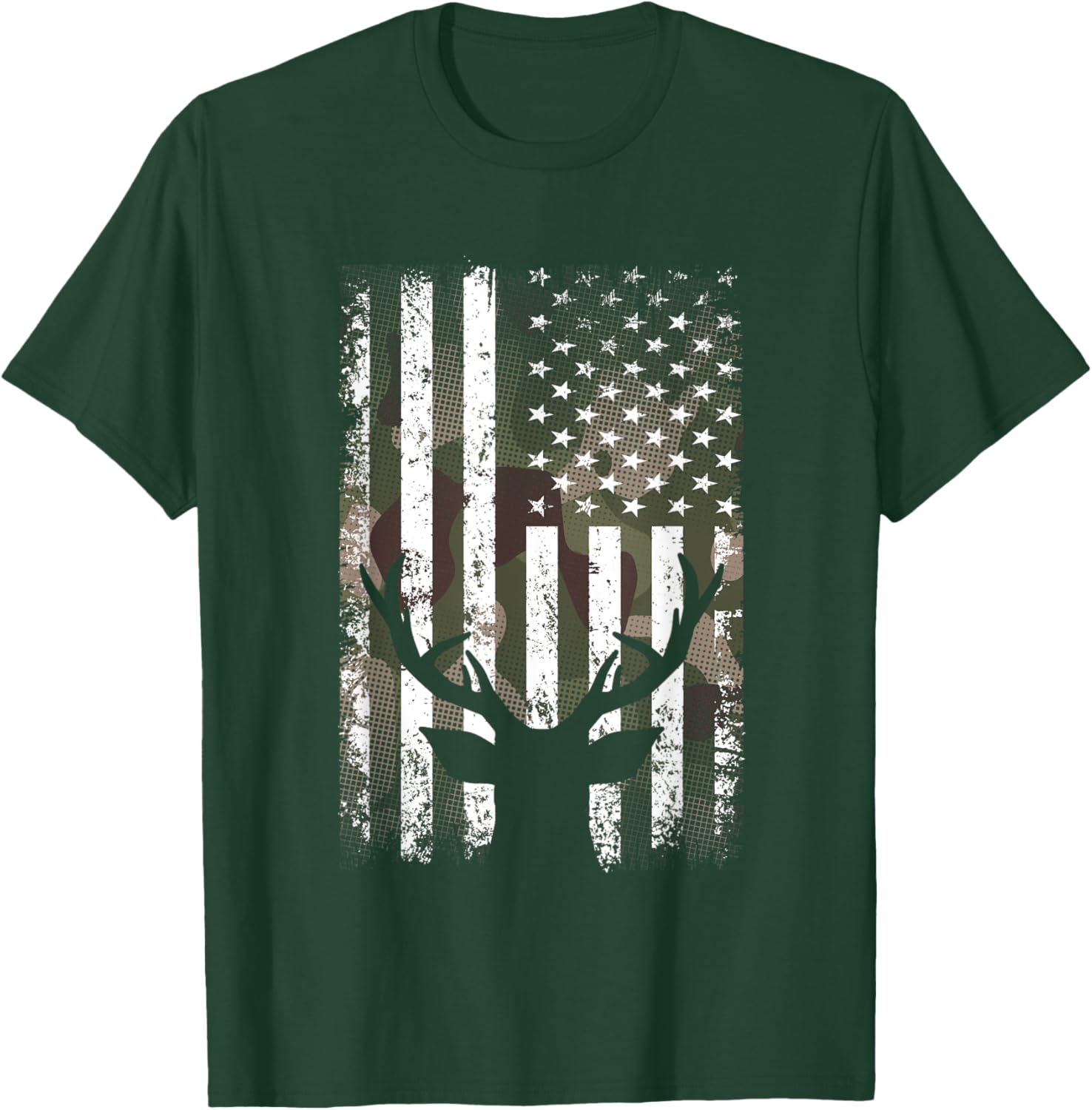 American Flag Camouflage Outdoor Antlers Elk Deer T-Shirt - T-Shirt | Forest