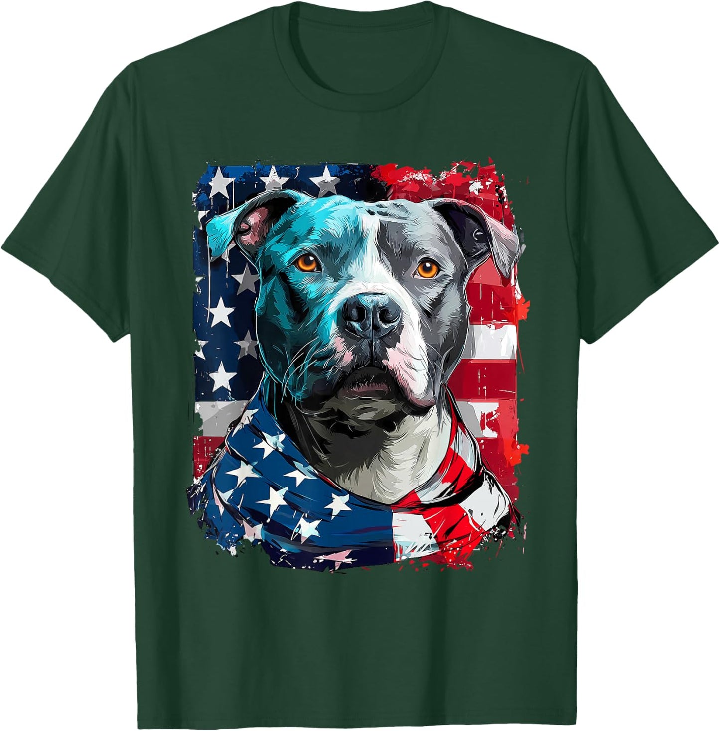 American Pitbull Terrier USA Flag Patriotic Pit Bull Dog T-Shirt - T-Shirt | Forest