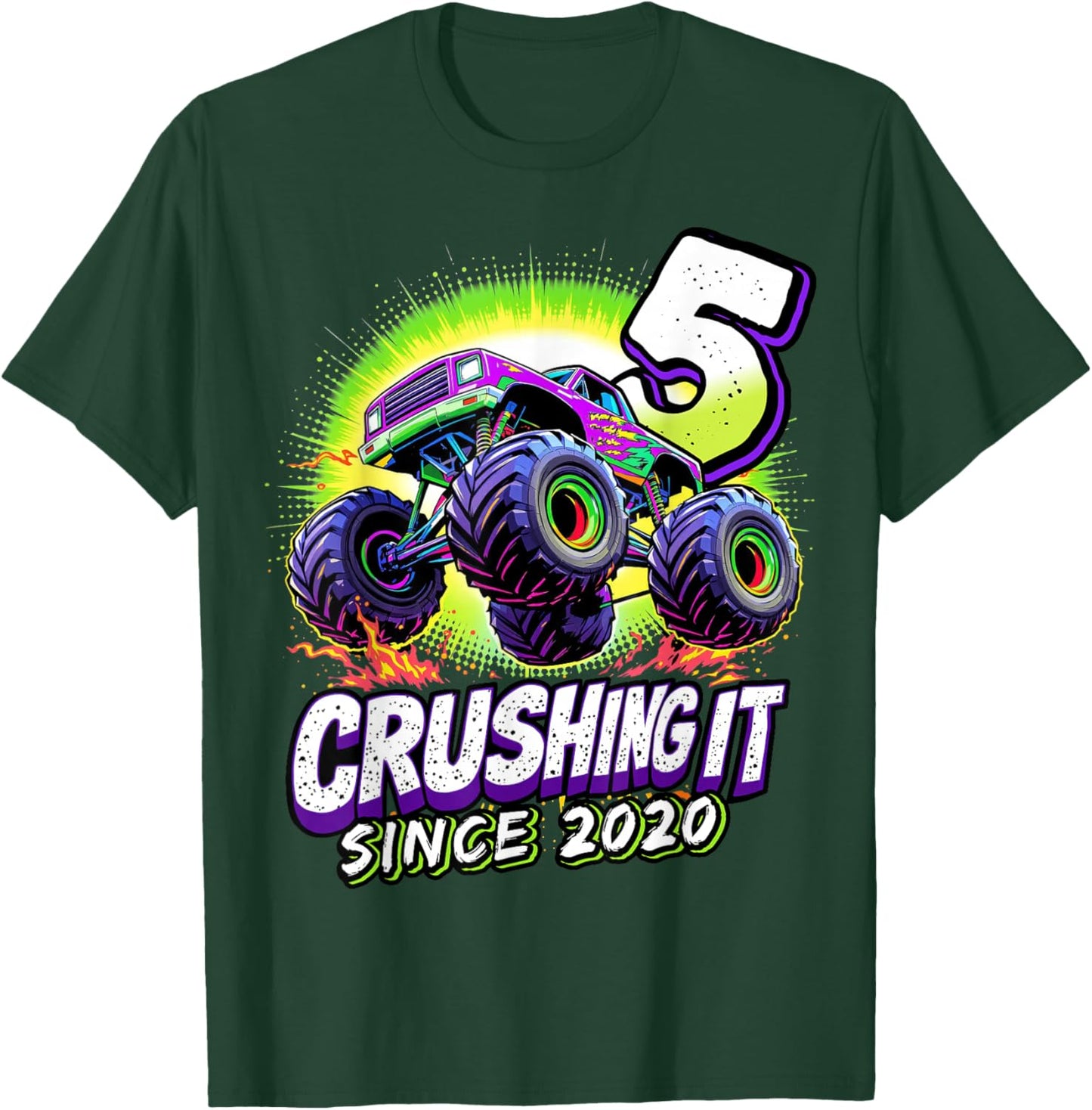 Birthday Monster Truck 5 year Old Boys 5th Party Born 2020 T-Shirt - T-Shirt | Forest