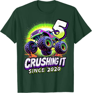 Birthday Monster Truck 5 year Old Boys 5th Party Born 2020 T-Shirt - T-Shirt | Forest