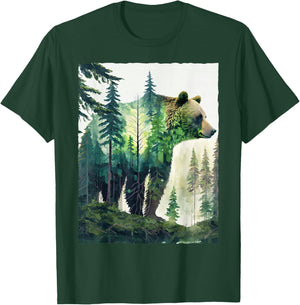 Grizzly Bear Forest Nature Silhouette Hiking Camping Outdoor T-Shirt - T-Shirt | Forest