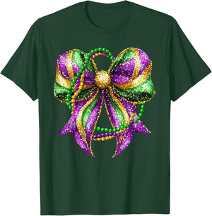 Mardi Gras Festival New Orleans Fleur De Lis Coquette Bow T-Shirt - T-Shirt | Forest