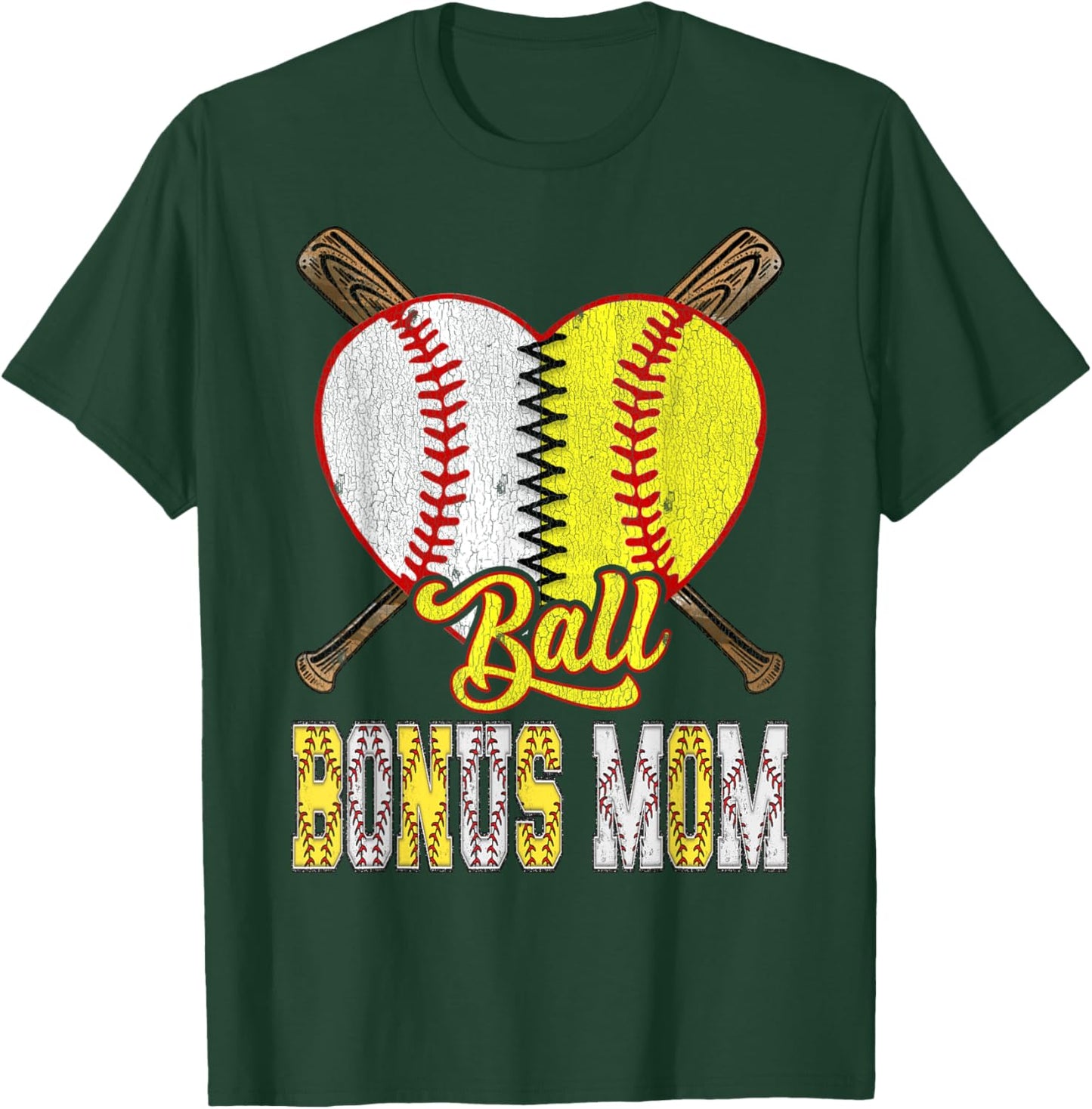Bonus Mom Of Both Ball Bonus Mom Half Baseball Softball T-Shirt - T-Shirt | Forest