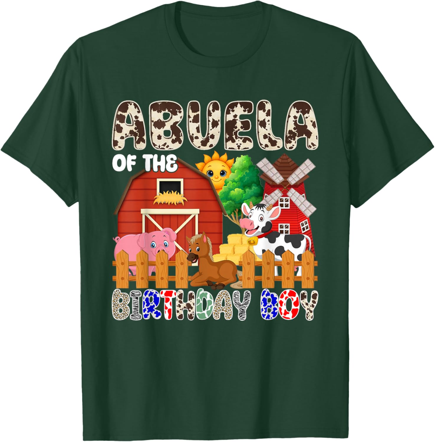 Abuela of The Bday Boy Farm Animals Matching Farm Theme T-Shirt - T-Shirt | Forest
