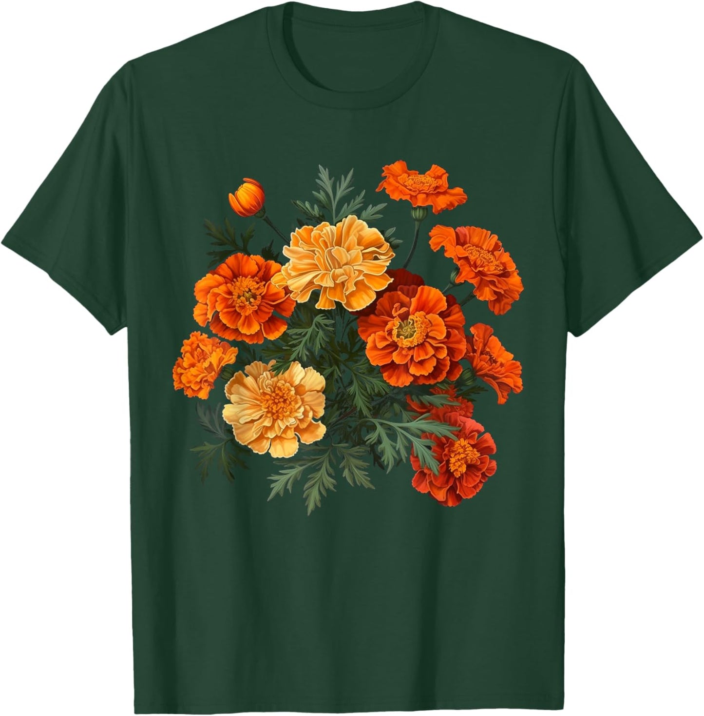 Birth Month Marigold Flower Floral Bouquet Flowers Lovers T-Shirt - T-Shirt | Forest