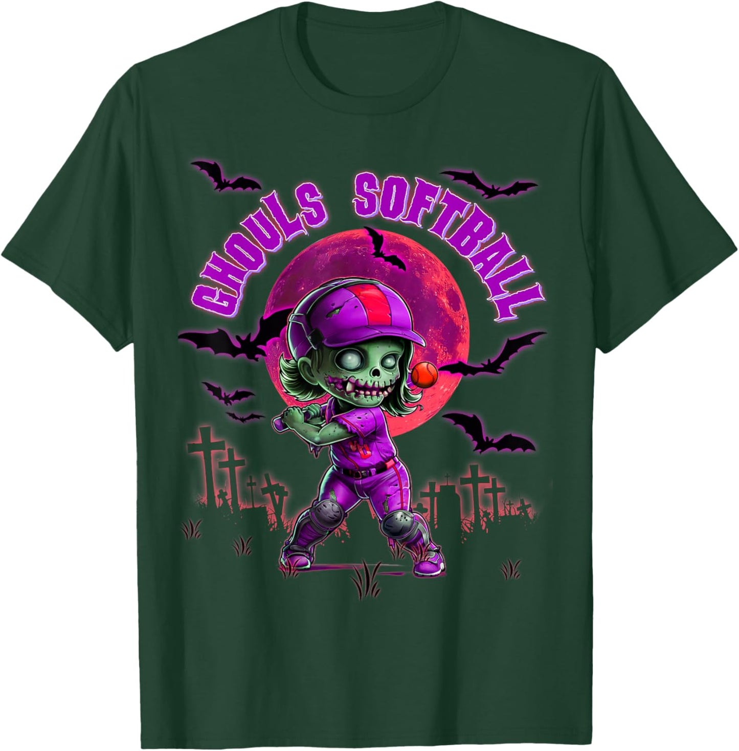 Softball Halloween for Girls Trick or Treating Practice Day T-Shirt - T-Shirt | Forest