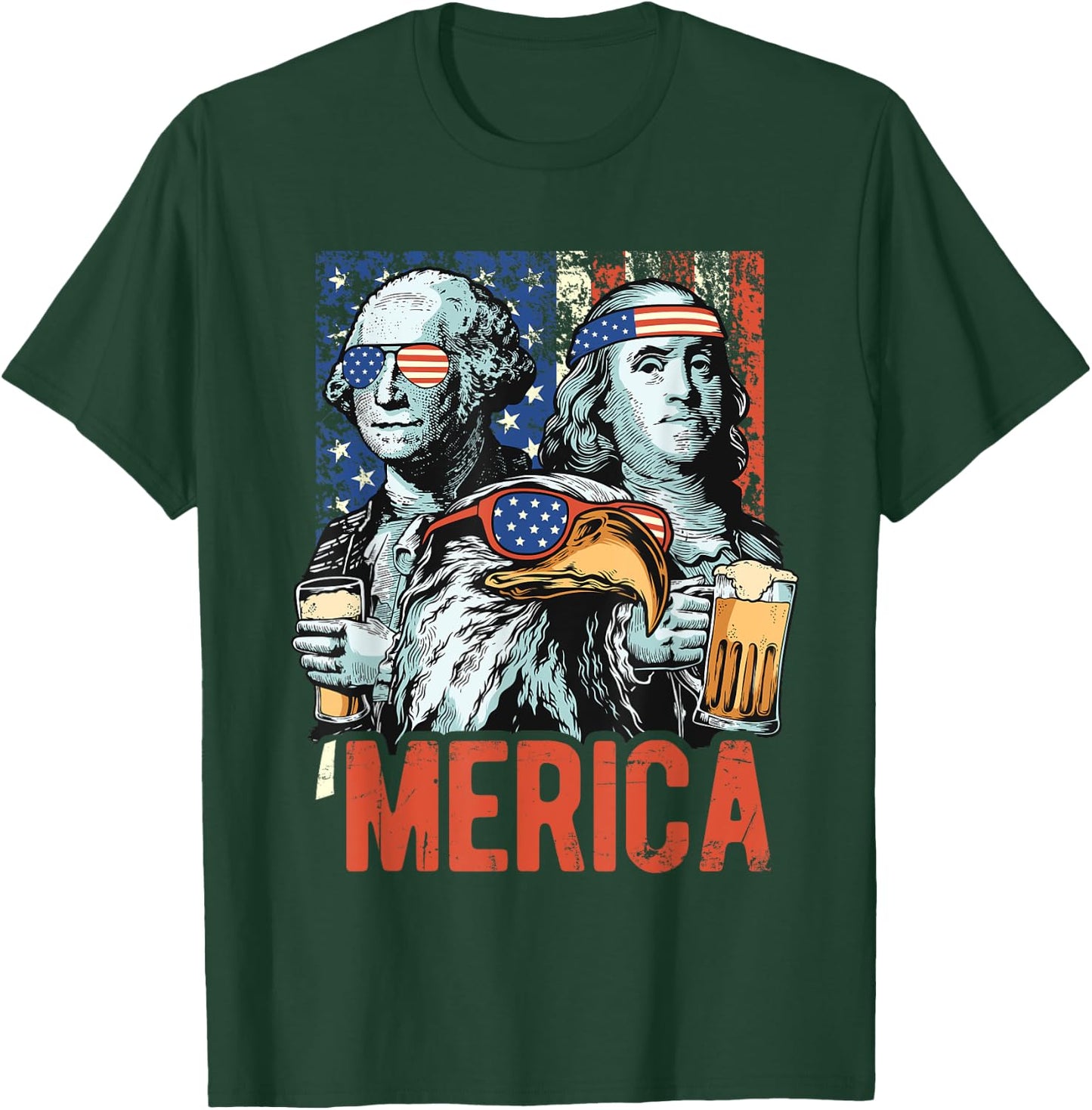 Patriotic Merica George Washington American Flag 4th of July Women Men T-Shirt - T-Shirt | Forest