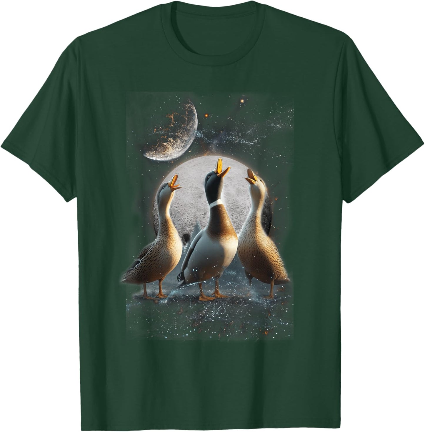 Three Ducks Howling At The Moon Funny Pet Parody Duck T-Shirt - T-Shirt | Forest