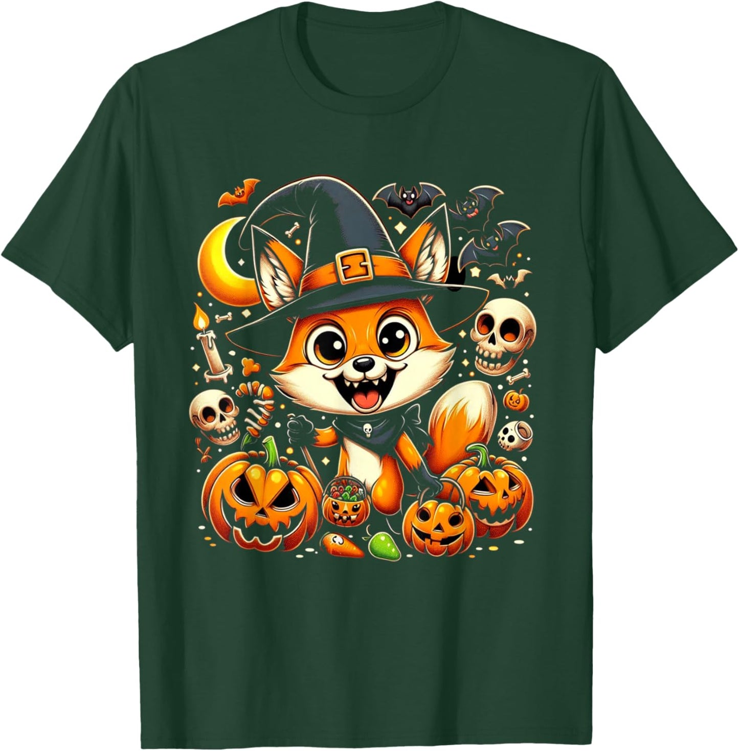 Halloween Fox Witch Pumpkin Fox T-Shirt - T-Shirt | Forest