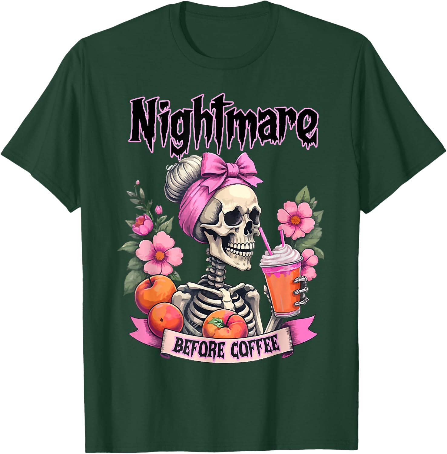 Cute Nightmare Before Coffee Halloween Flower Skeleton T-Shirt - T-Shirt | Forest