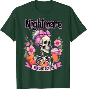 Cute Nightmare Before Coffee Halloween Flower Skeleton T-Shirt - T-Shirt | Forest