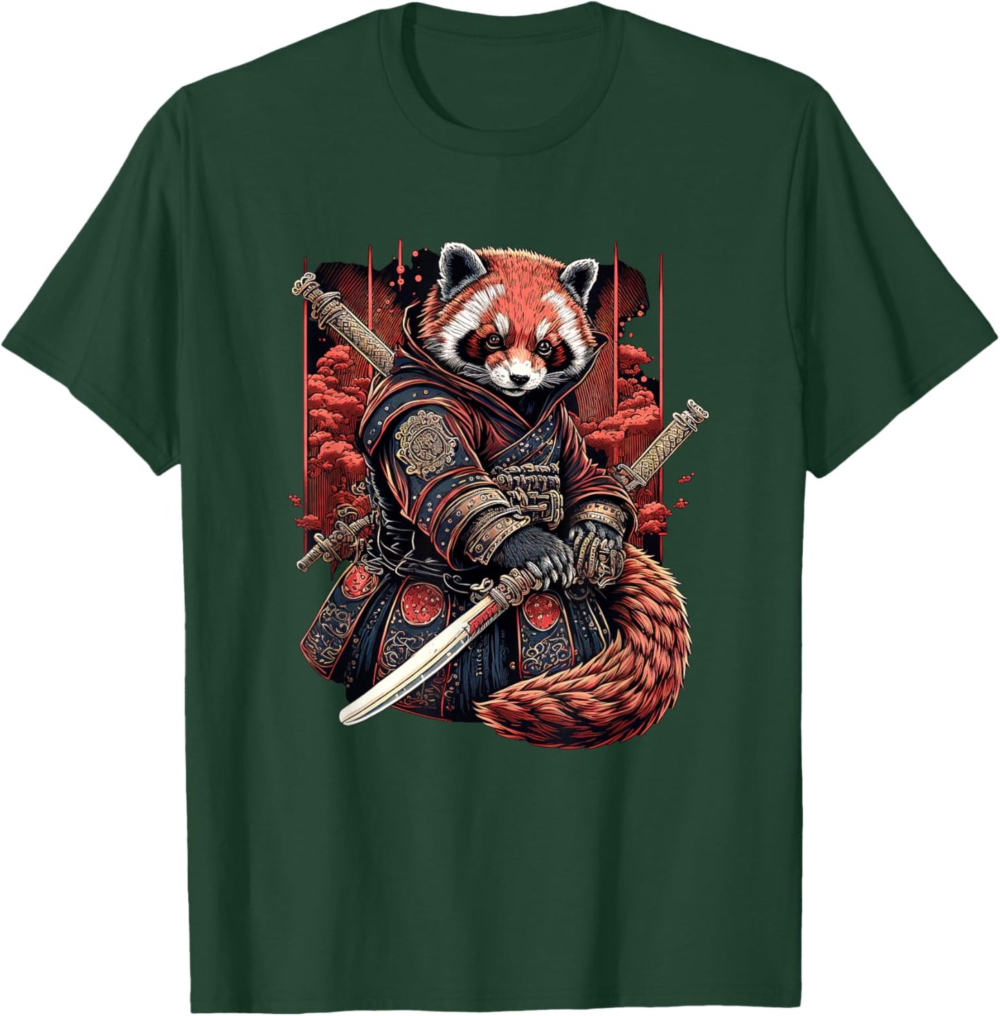 Red Panda Samurai Warrior Japanese Art T-Shirt - T-Shirt | Forest