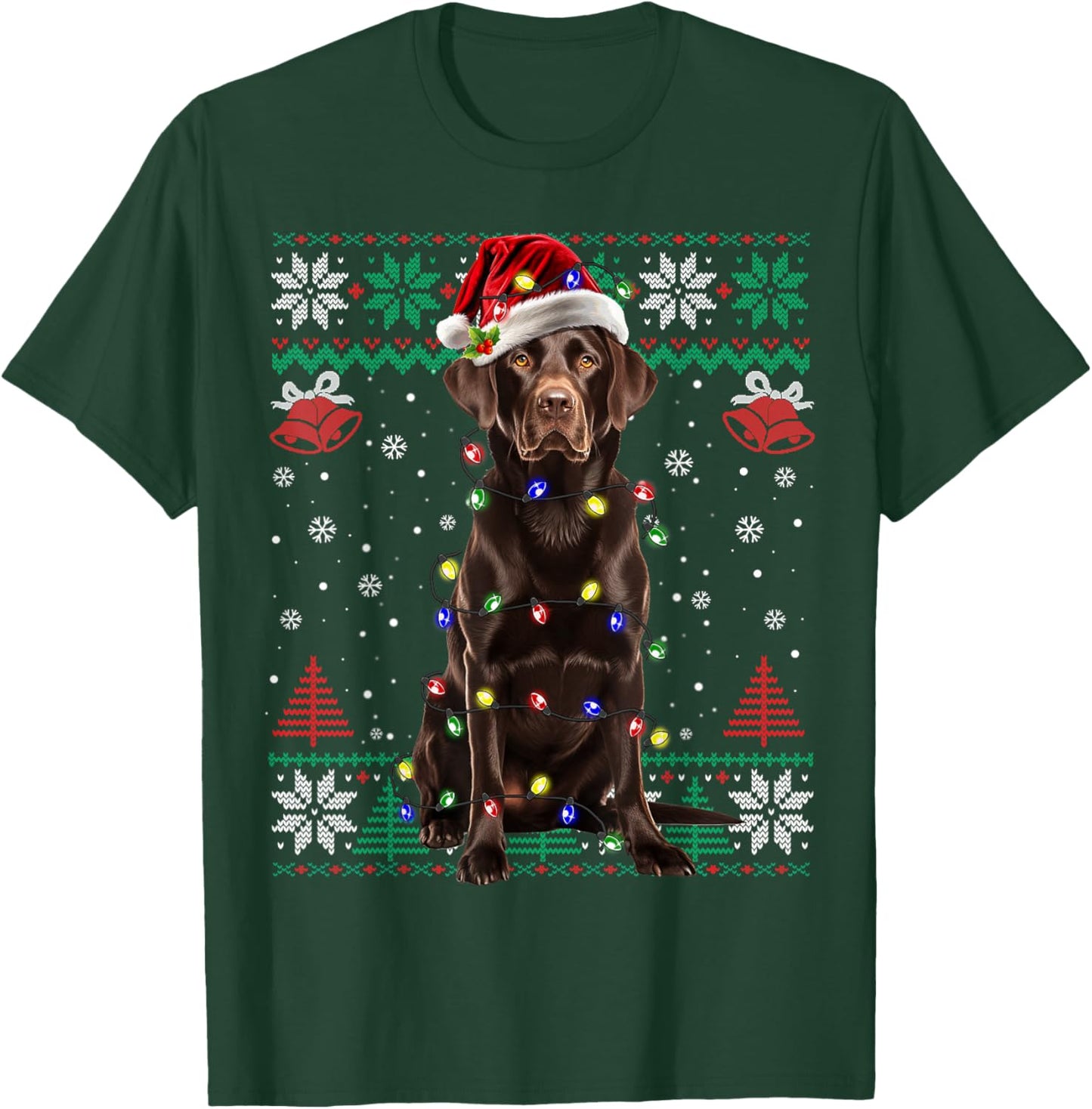 Chocolate Lab Christmas Santa Hat Dog Ugly Sweater T-Shirt - T-Shirt | Forest