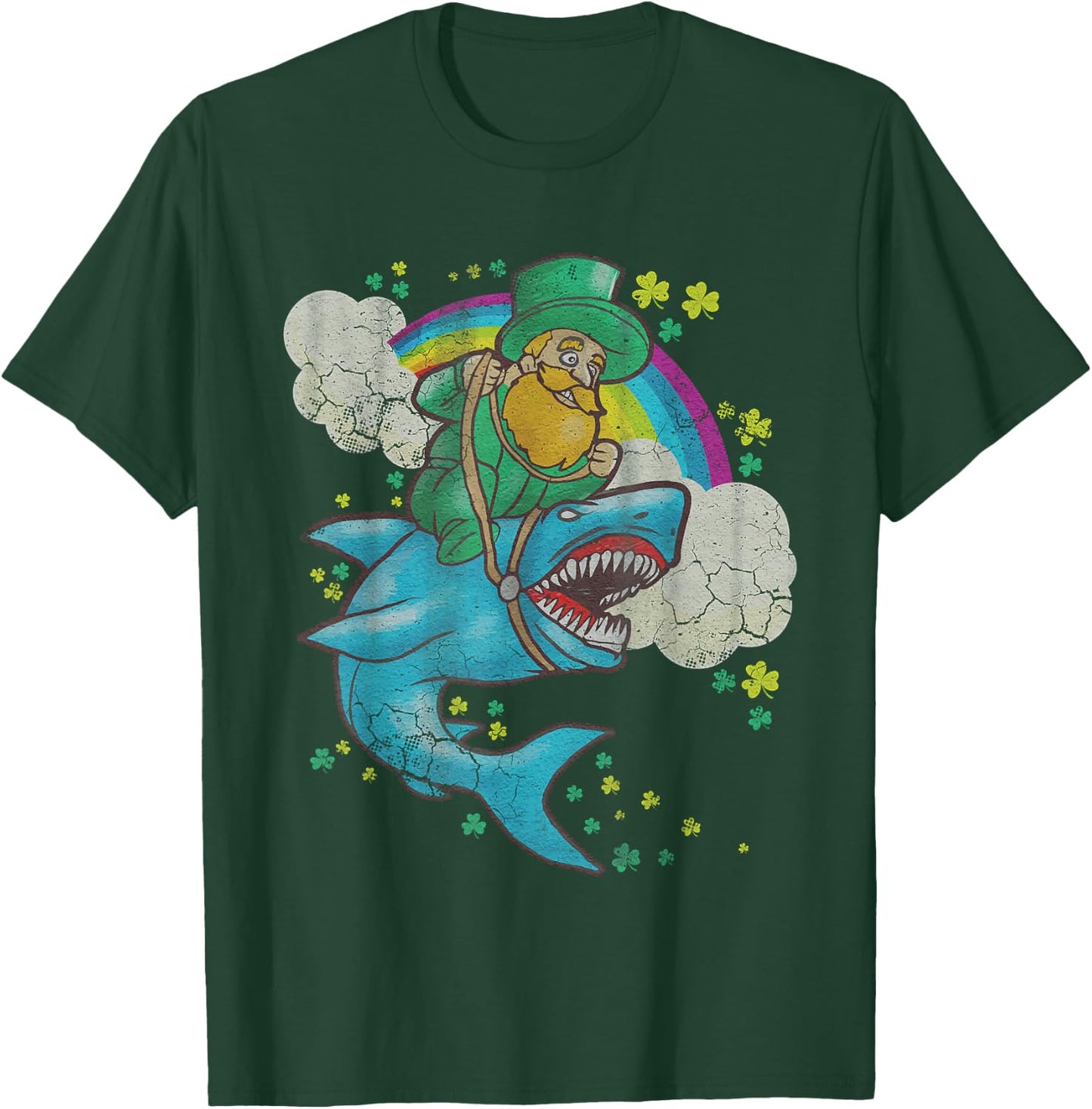 St Patricks Day Irish Leprechaun Riding Shark Kids Boys Girl T-Shirt - T-Shirt | Forest