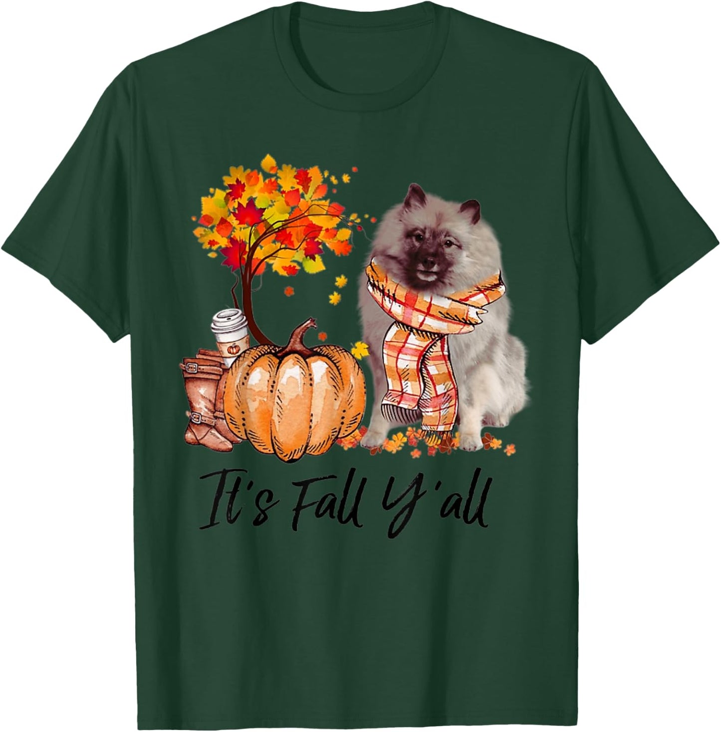 Keeshond It's Fall Y'all Pumpkin Tree Coffee Chocolate T-Shirt - T-Shirt | Forest
