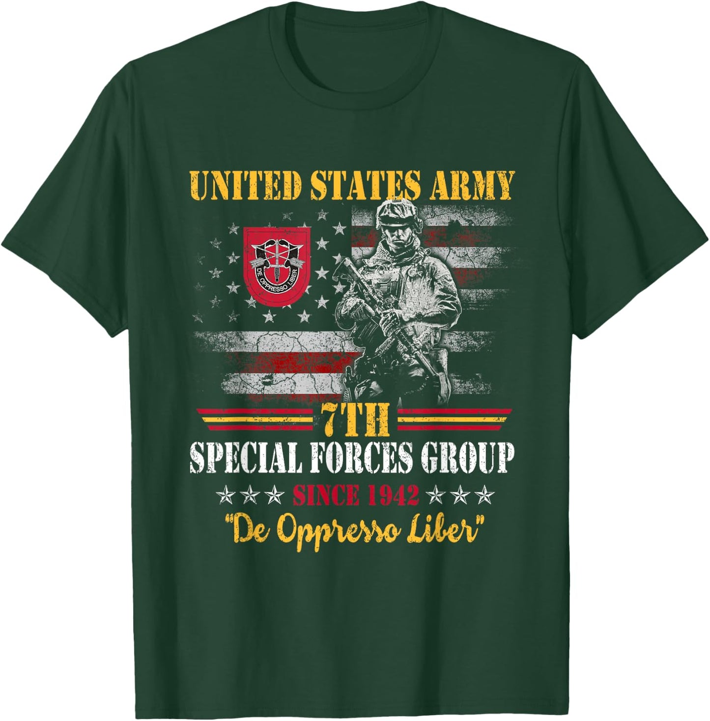 7th Special Forces Group US Flag Veteran 7th SFG Patriotic T-Shirt - T-Shirt | Forest