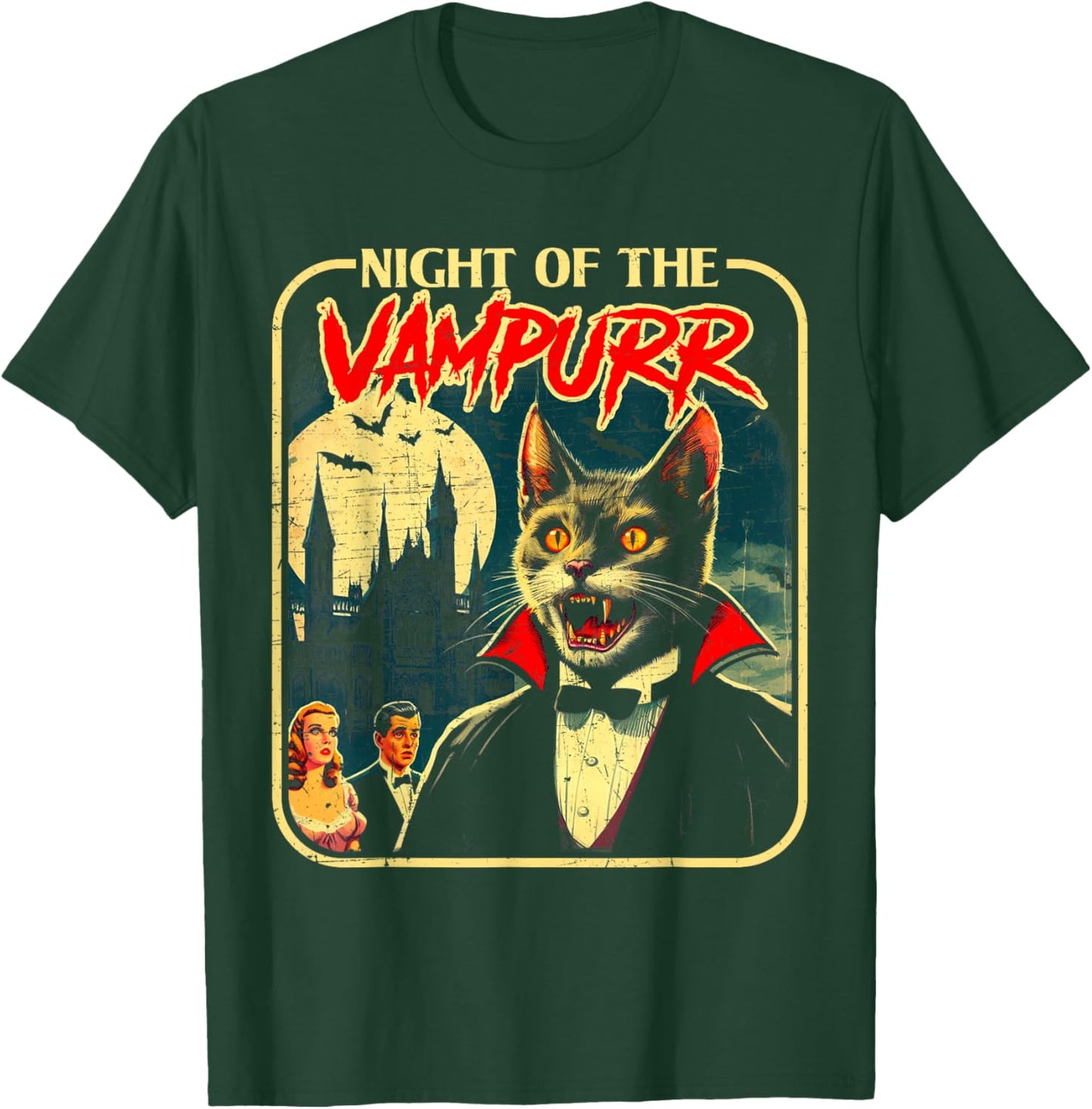 Night of The Vampurr Funny Cat Halloween T-Shirt - T-Shirt | Forest