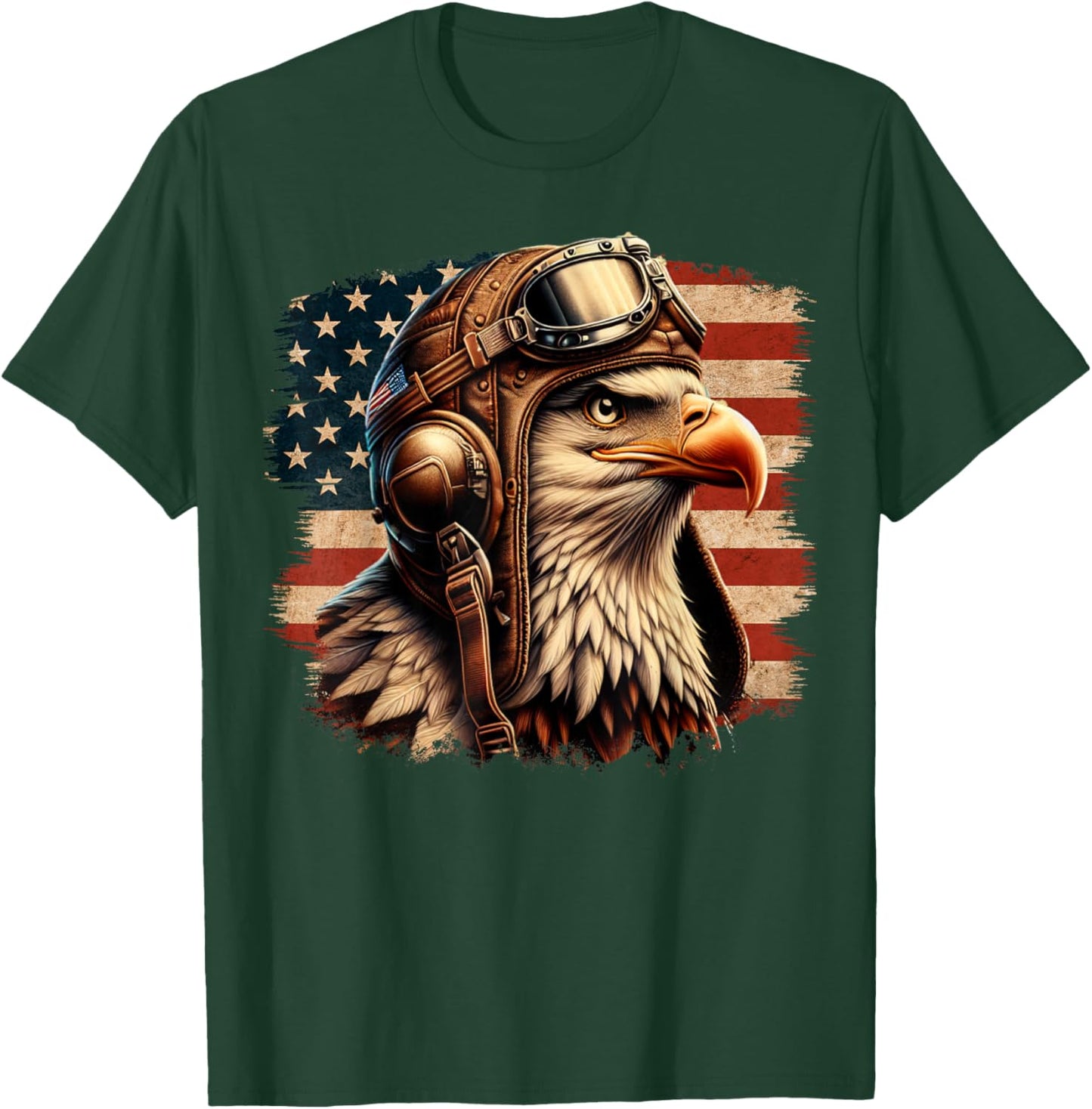4th of July Patriotic American Shirt Eagle Fighter Pilot Women Kids Men T-Shirt - T-Shirt | Forest