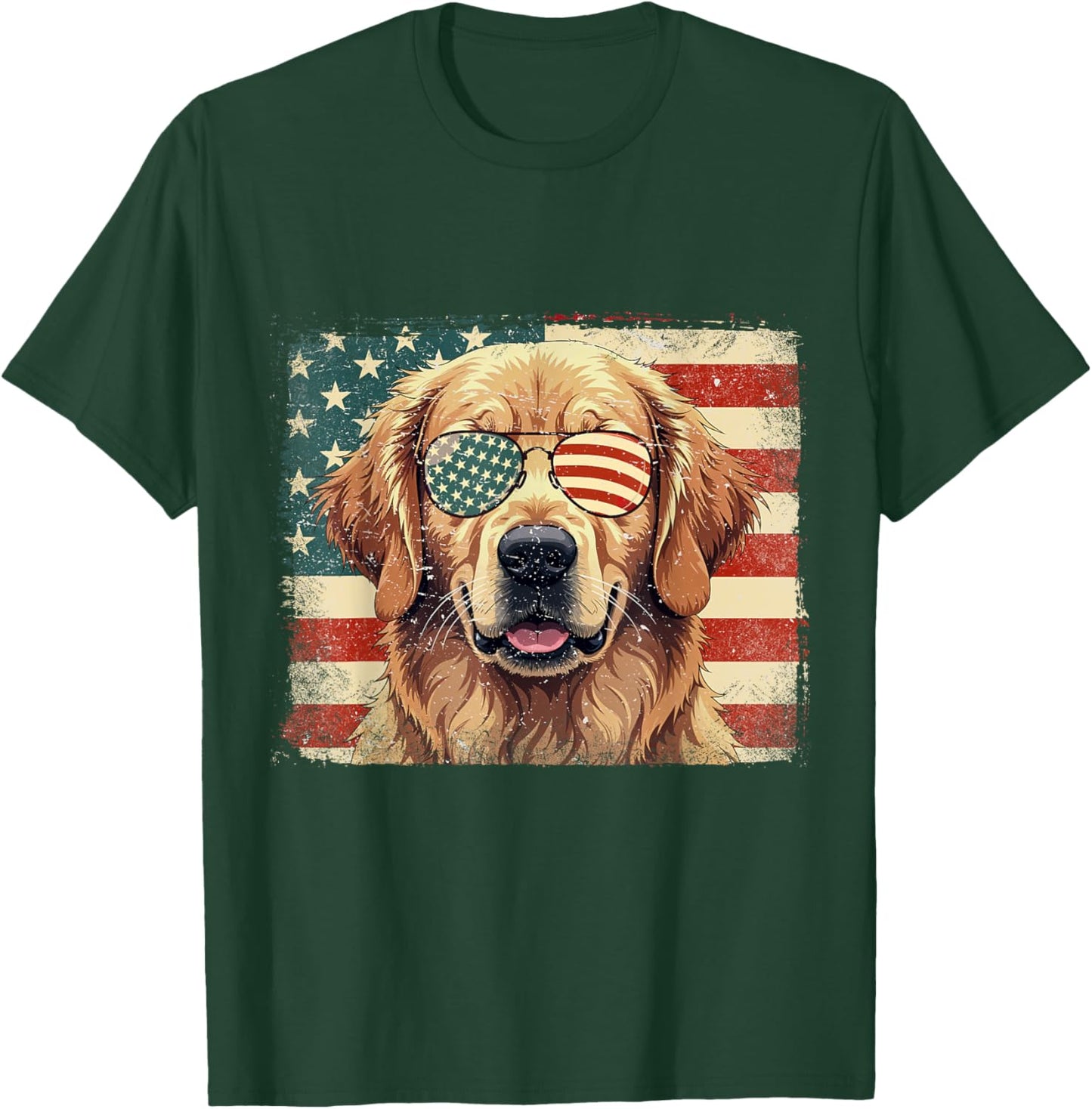 Patriotic Golden Retriever Dog Lover USA Flag 4th Of July Men Women Kids T-Shirt - T-Shirt | Forest