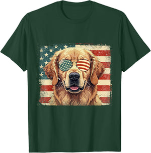 Patriotic Golden Retriever Dog Lover USA Flag 4th Of July Men Women Kids T-Shirt - T-Shirt | Forest