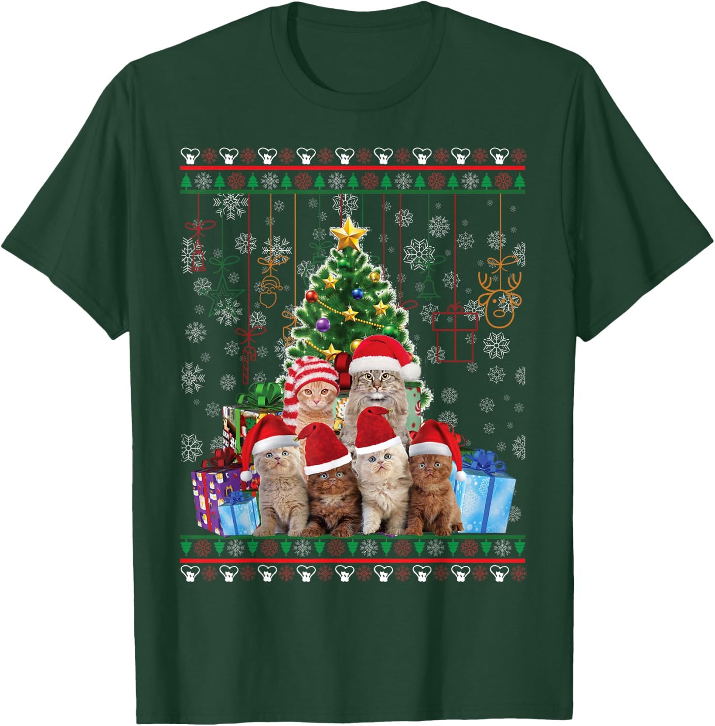 Cat Christmas Funny Ugly Women Men Merry Gift Small T-Shirt - T-Shirt | Forest