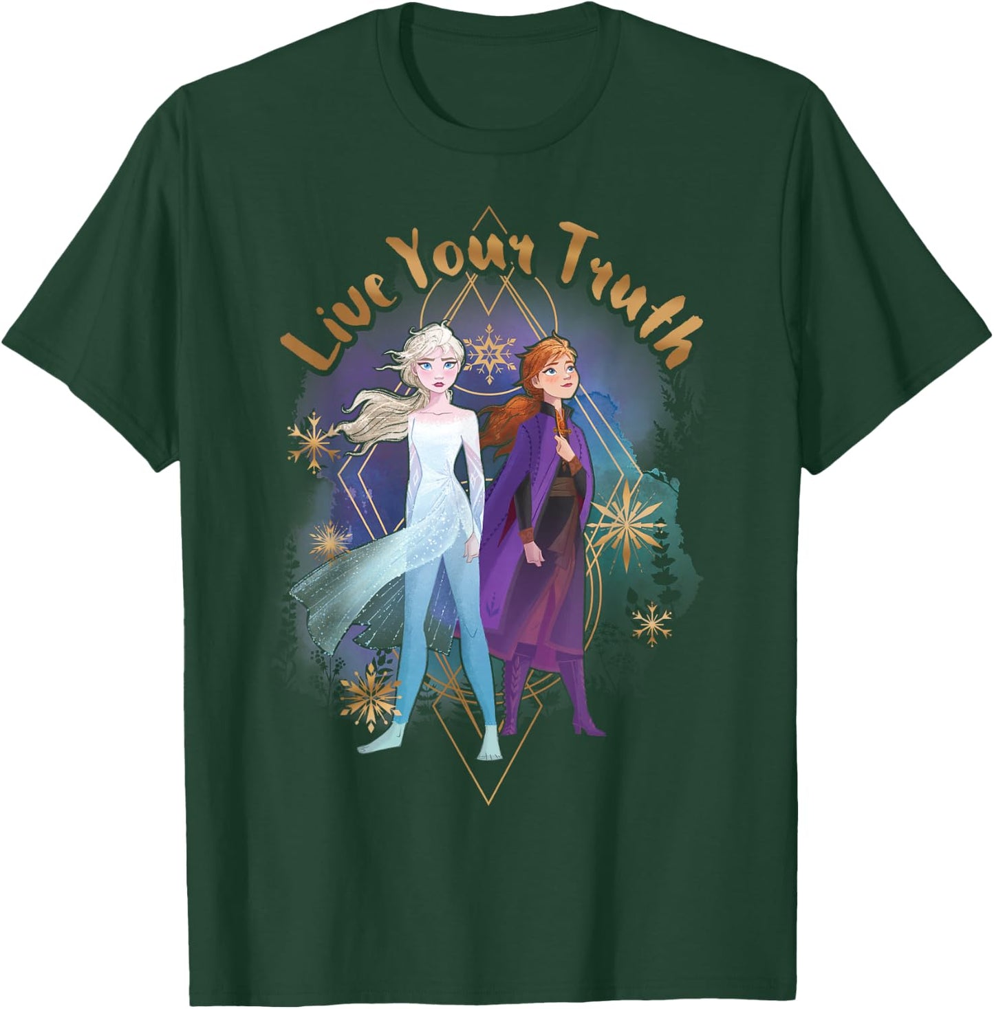Disney Frozen 2 Elsa Anna Live Your Truth Geometric Portrait T-Shirt - T-Shirt | Forest
