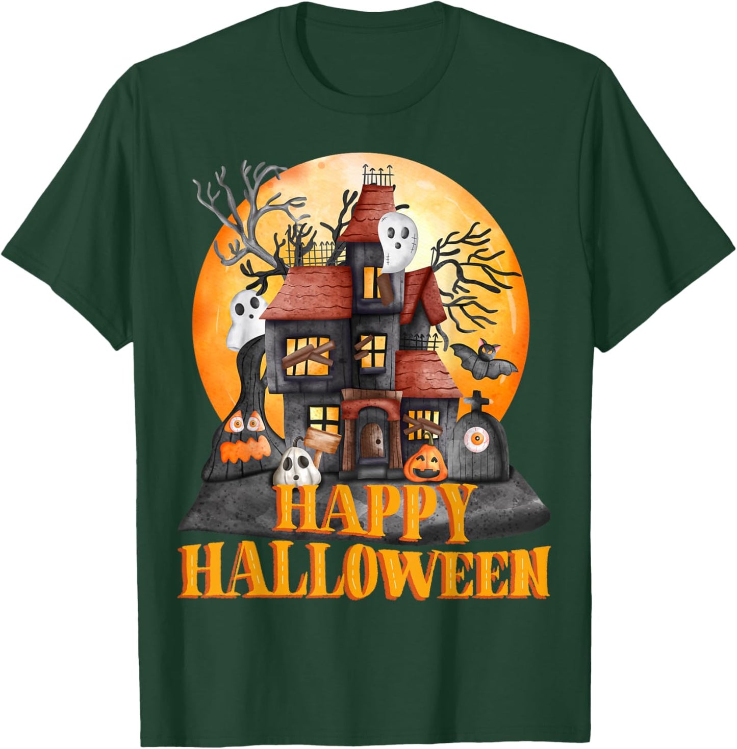 Fall season happy Halloween haunted houses spiders bats T-Shirt - T-Shirt | Forest