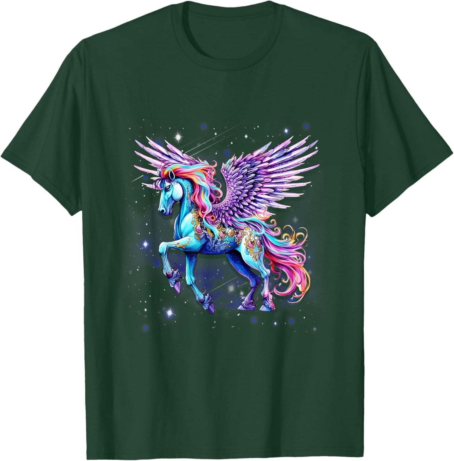 Rainbow Wings Unicorn Pegasus Fantasy Art T-Shirt - T-Shirt | Forest