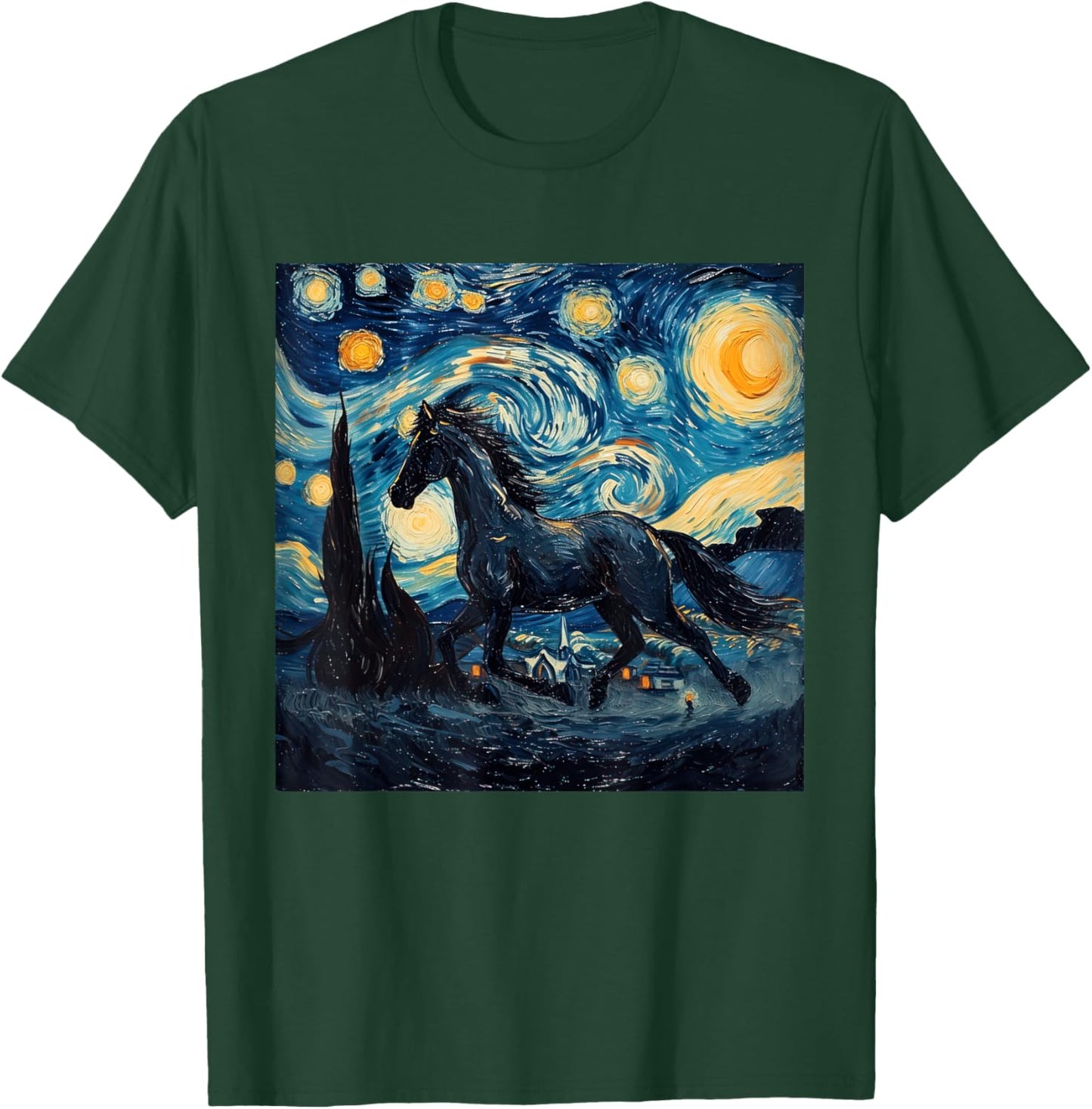 Horse Lover Van Gogh Style Starry Night Graphic T-Shirt - T-Shirt | Forest