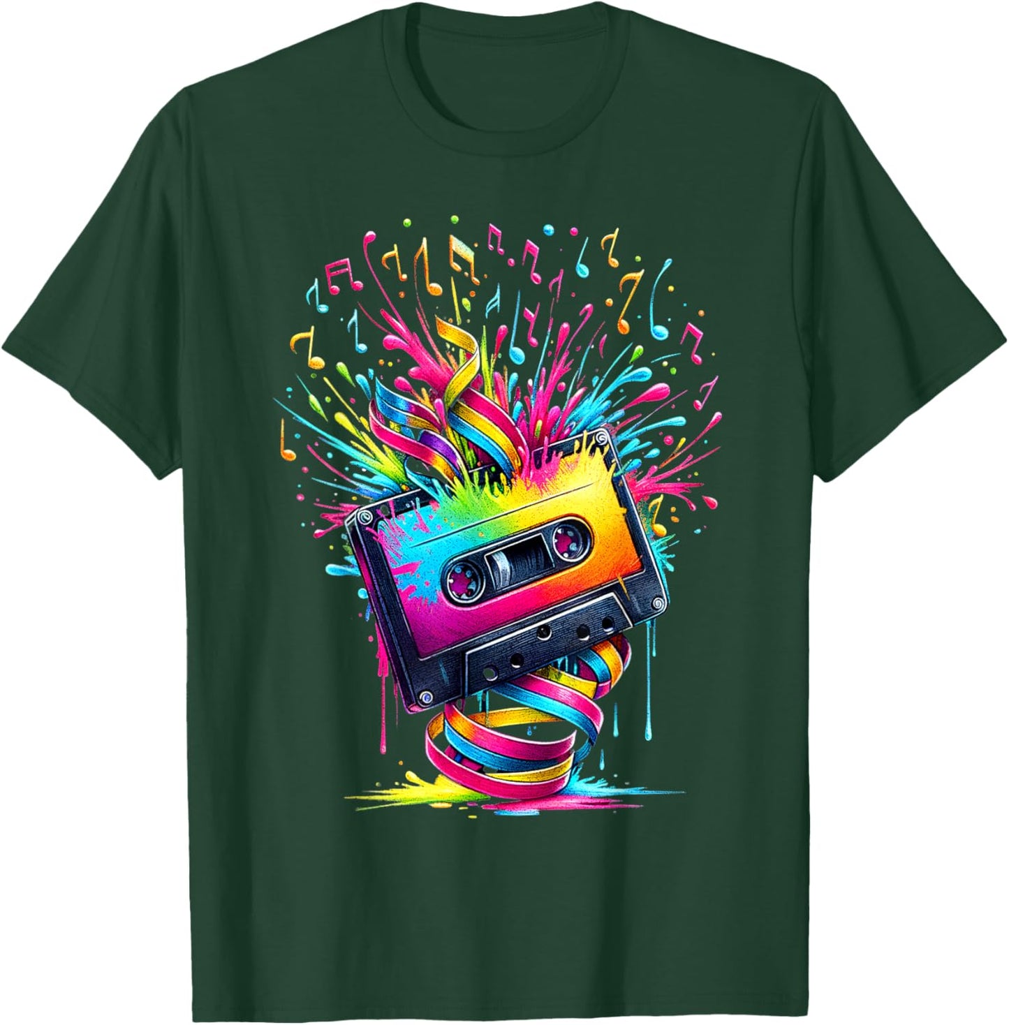 80s 90s Music Notes Cassette Tape Music T-Shirt - T-Shirt | Forest