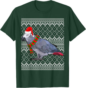 Xmas Bird Santa Hat African Grey Parrot Ugly Christmas T-Shirt - T-Shirt | Forest