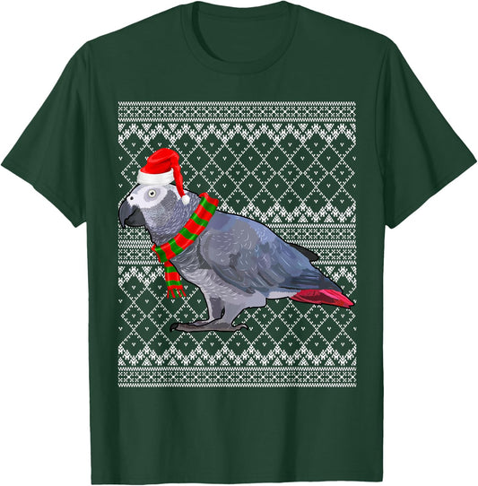 Xmas Bird Santa Hat African Grey Parrot Ugly Christmas T-Shirt - T-Shirt | Forest