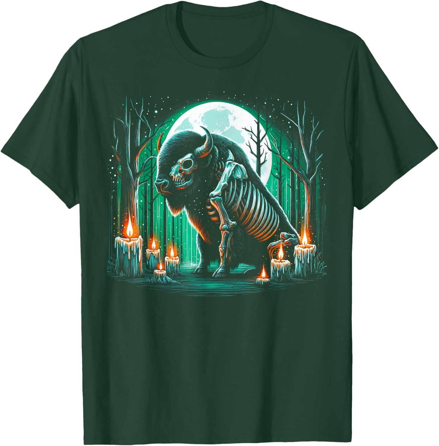 Cool Bison Skeleton Halloween Christmas Birthday T-Shirt - T-Shirt | Forest